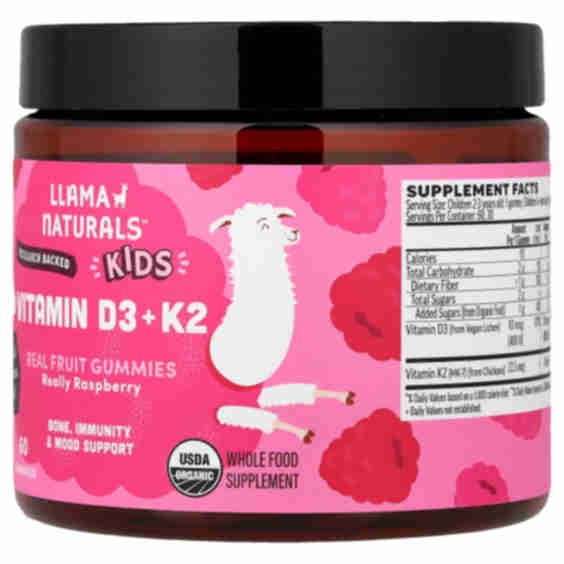Kids Vitamin D3 + K2, Real Fruit Gummies, Really Raspberry, 60 Gummies