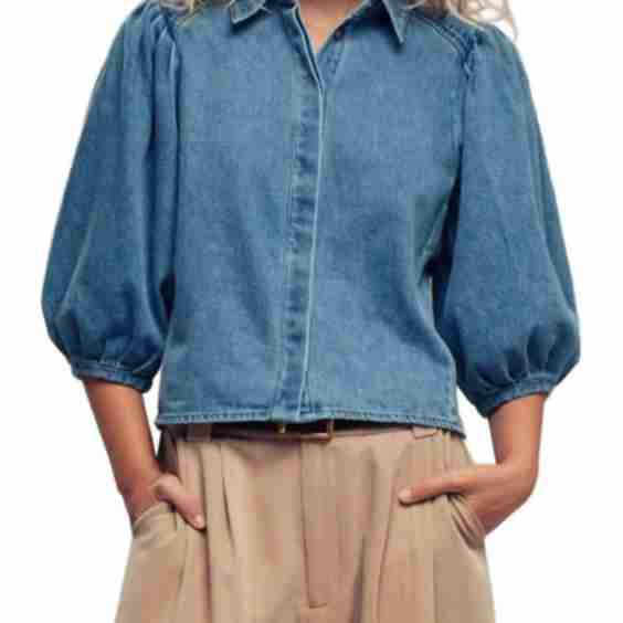 Puff Sleeve Denim Blouse
