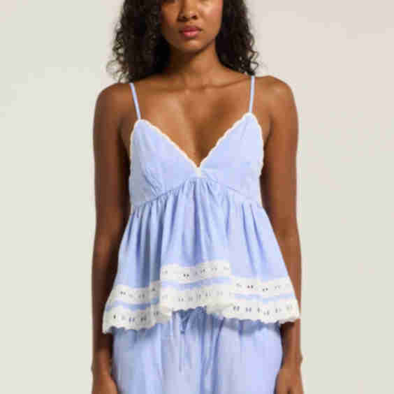 Pinstripe Lace Babydoll Tank, 70% Cotton, 30% Tencel