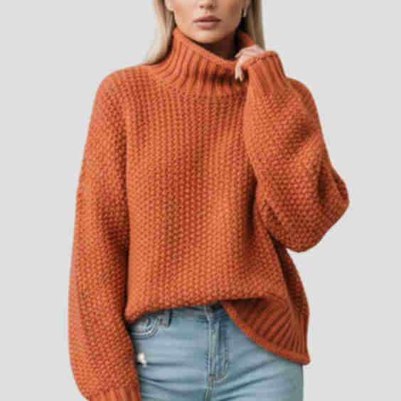 Textured Turtleneck Jumper With Long Sleeves
