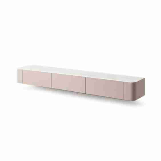 Soft Minimalist Floating Media Console with Rounded Edges and Faux Marble Top 