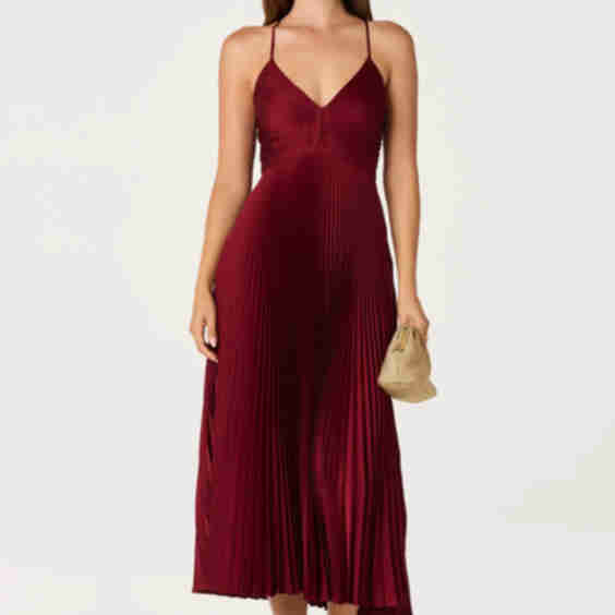 Blythe Satin Plisse Midi Dress