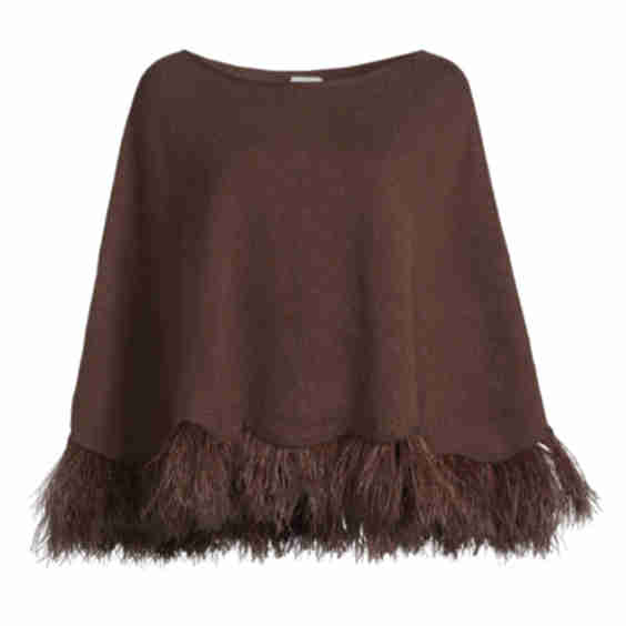 Feather-Trim Cashmere Poncho
