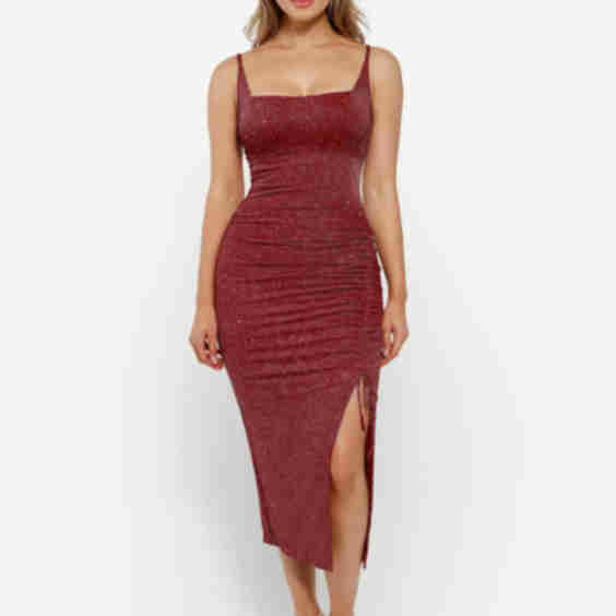 Shapewear Metallic Knit Bodycon Sculpting Midi Slip Dress