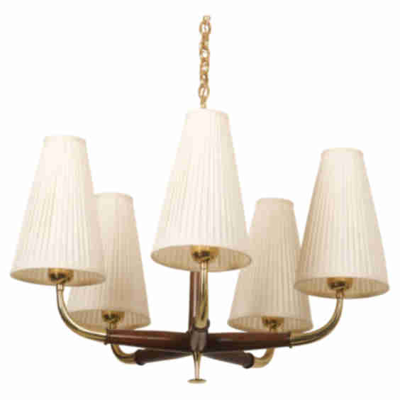 Austrian Brass and Walnut Midcentury Chandelier (Pre-Owned)