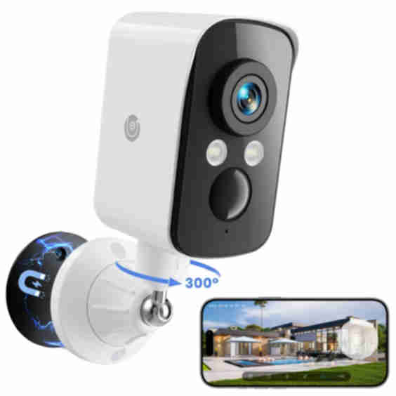 300° Pan Wireless Outdoor Security Camera, Magnetic Mount, Battery Powered Cam Indoor, 2.4G WiFi, 2K, AI Detection, Night Vision, 2-Way Talk, Lifetime 7-Day Cloud/SD Storage, for Home Security, IP65 Naseto