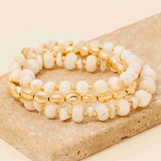 Stone and Metallic Beaded Bracelet Set