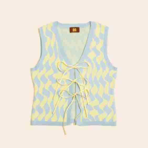 Seaside Swirl Human Cotton Knitted Tunic Vest With Tie Front