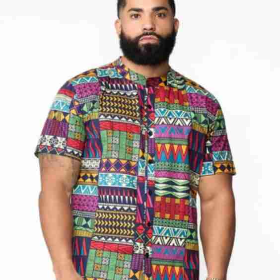 Oumar African Print Mandarin Button Up Shirt