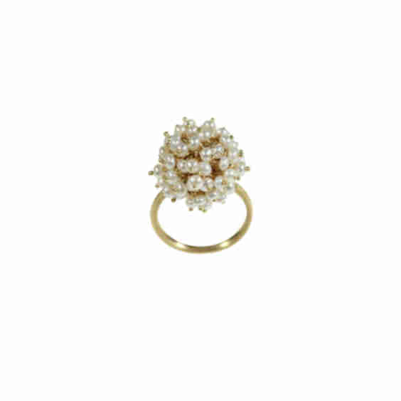 18K Gold All Pearl Bead Ball Ring