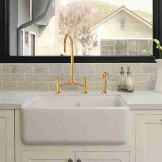 Victorian Unlacquered Brass Bridge Faucet with Sprayer & Drinking Tap