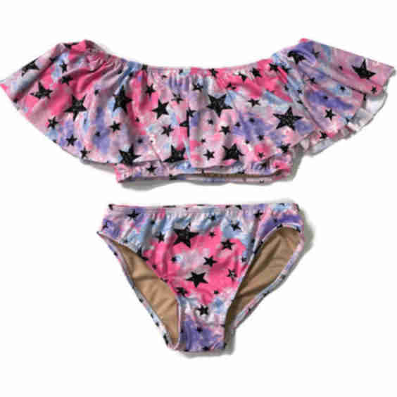 Kids Ruffle Two Piece Bathing Suit Fuchsia Stars