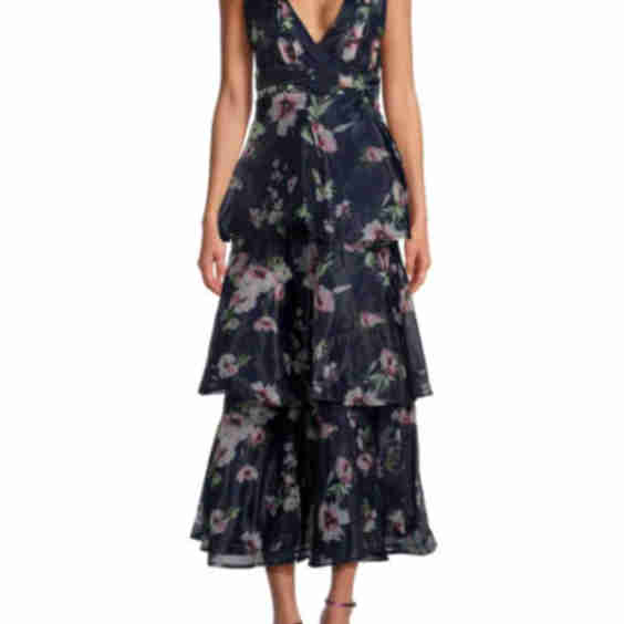 Molinetto Floral Tiered Empire Midi Dress