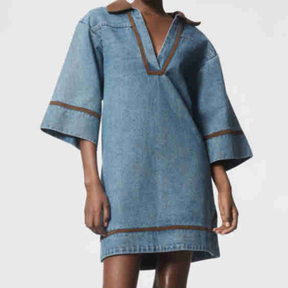 Rhea Short-Sleeve V-Neck Denim Mini Dress