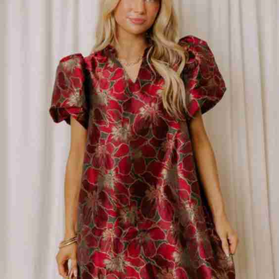 Evening Charm Floral Jacquard Mini Dress