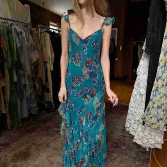 Embellished Ocean Bias Cut Dress (Vintage)
