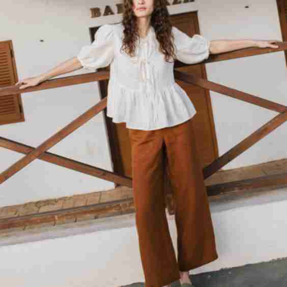 Melina Bow Tie Linen Blouse