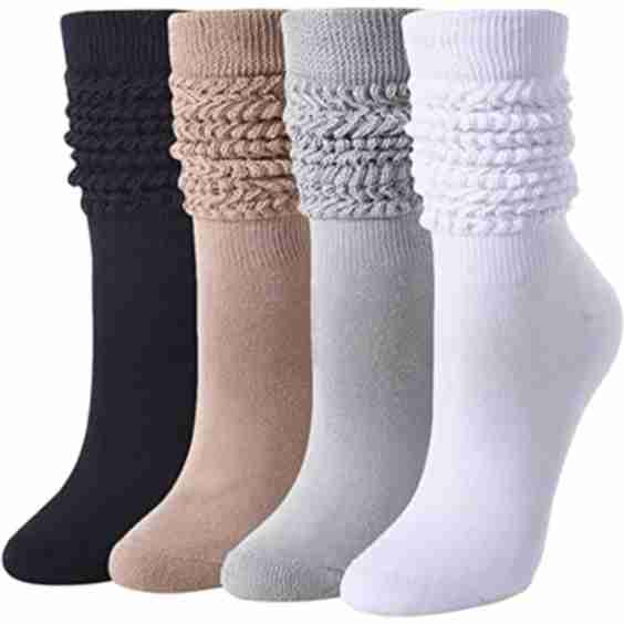 Scrunch Cotton Long High Tube Socks (4 Pairs)