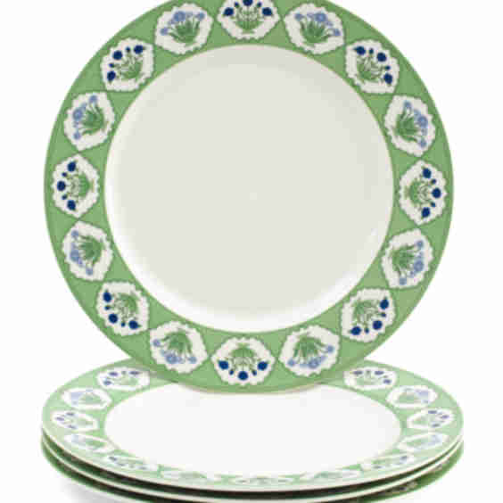 Set of 4 Porcelain Block Print Dinner Plates