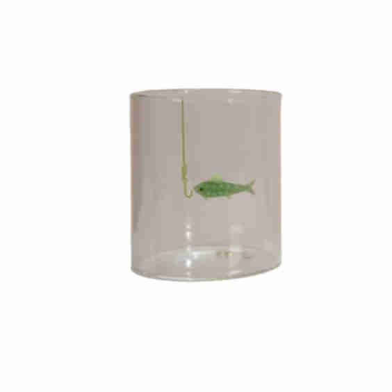 Hand-Blown Drinking Glass with Fish on Hook