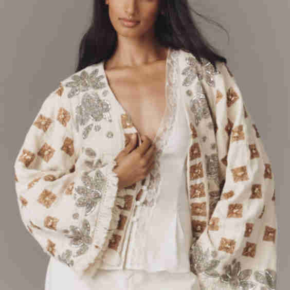 Embellished Shine Open-Front Top
