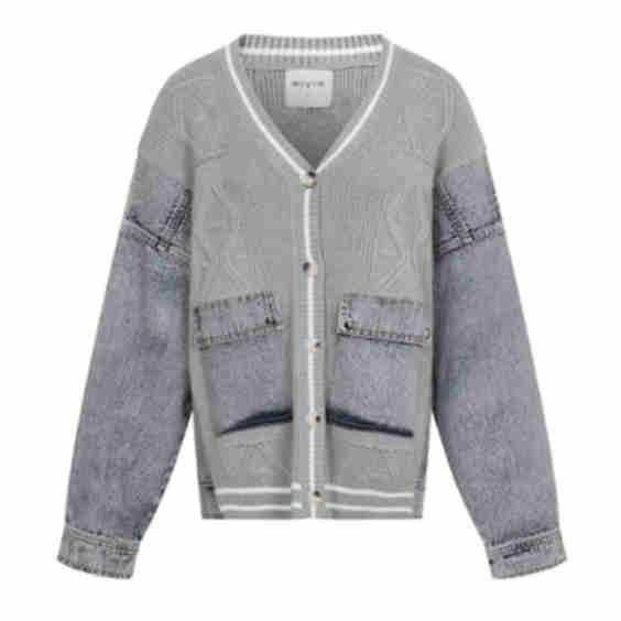 Knit Sweater with Denim Contrast