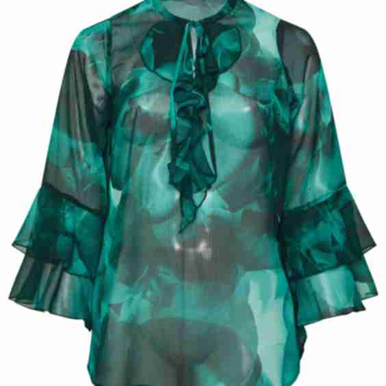 Curve Floral Print Tie Neck Blouse