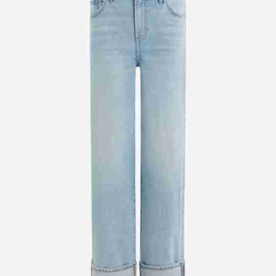 High Waisted Cuffed Relaxed Straight Jeans