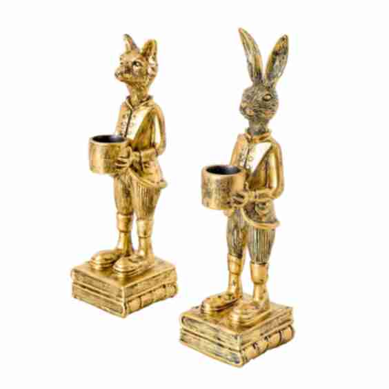 The Fox and Rabbit Gold Resin Tabletop Bar Decor