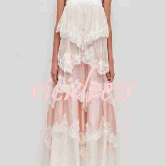 Caroline Gradient Layered Lace Trim Tiers Adjustable Straps Backless A-line Maxi Dress