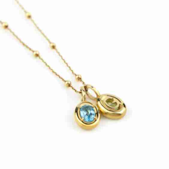 Oval Frame Stone Necklace with Back Initial