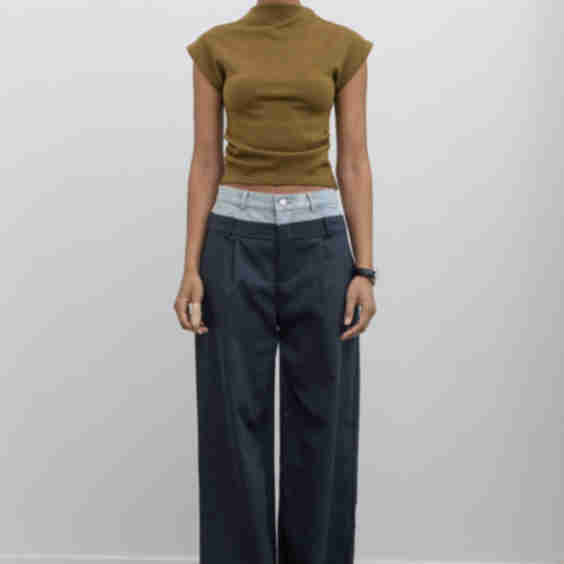 Denim Waistband Layered Trousers