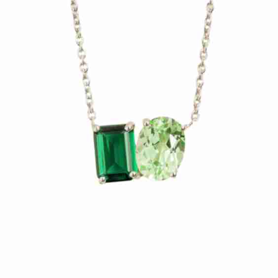 Buchon Emerald & Green Sapphire Two-Stone Pendant White Gold Necklace