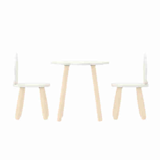 3 Piece Kids Wooden Table And Chairs Set With Cloud Shaped Backrests And Tabletop