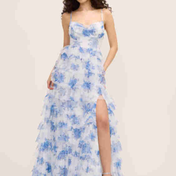 Tiered Floral Mesh Gown