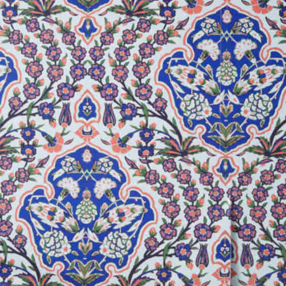 Blues And Coral Damask Wallpaper