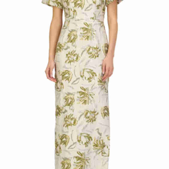 Metallic Floral Jacquard Sheath Gown