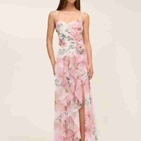 Floral Chiffon Ruffle Gown