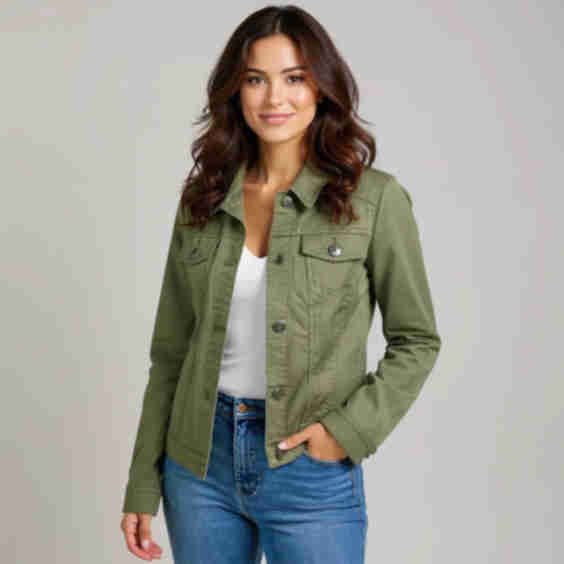 Stretch Denim Jacket with Pockets
