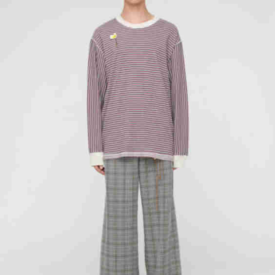 ''Flower" Oversized Crew Neck Pullover Striped Jersey