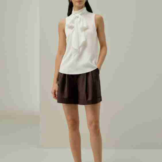 Sleeveless Tie-Neck Silk Blouse
