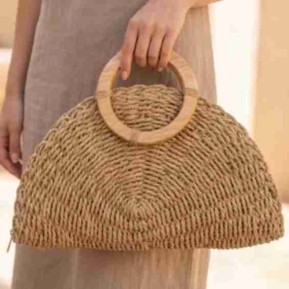 Open Up Straw Bag Khaki