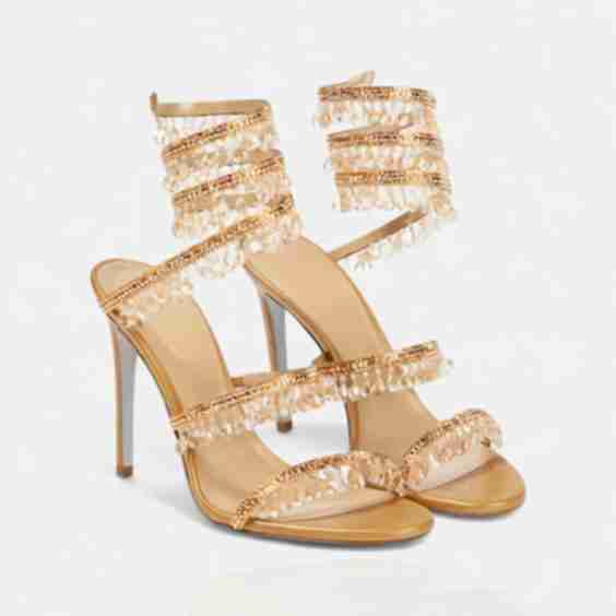 Alyra Rhinestone Tassel Ankle Wrap High Heels