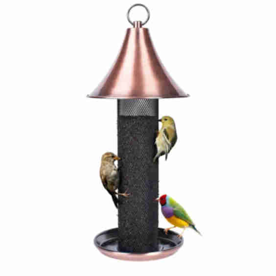 Metal Tube Bird Feeder with Copper Roof