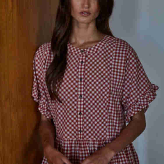 Sayler Gingham Ruffle Top