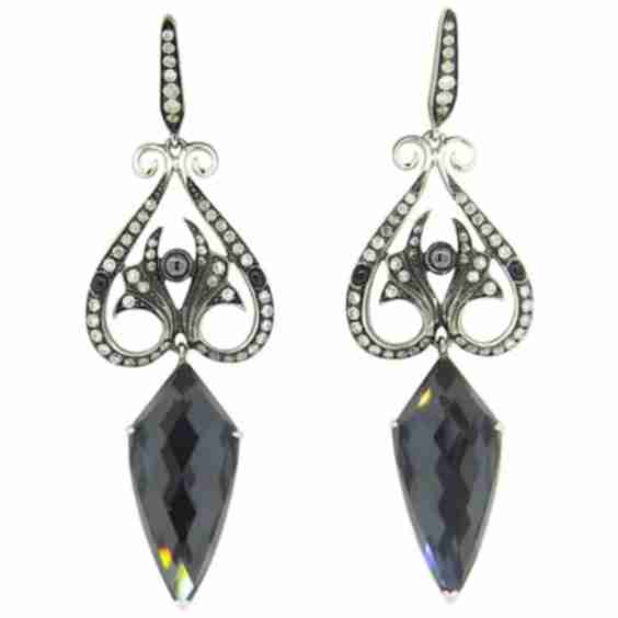 Hematite Quartz Diamond Drop Earrings