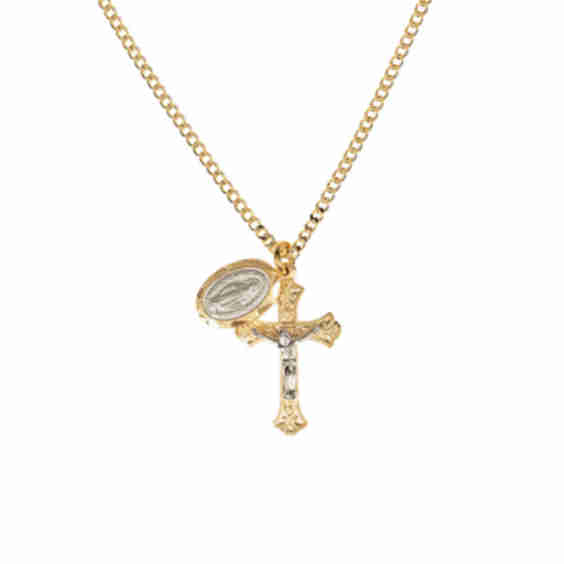 Miraculous Medal & Two Toned Crucifix Necklace