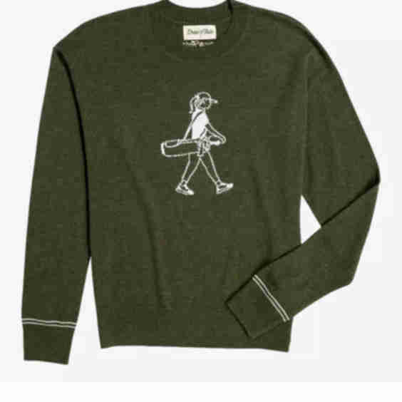 Walking Girl Embroidered Crewneck Golf Sweater