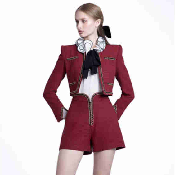 Hounstooth Wool High Rise Short With Chain