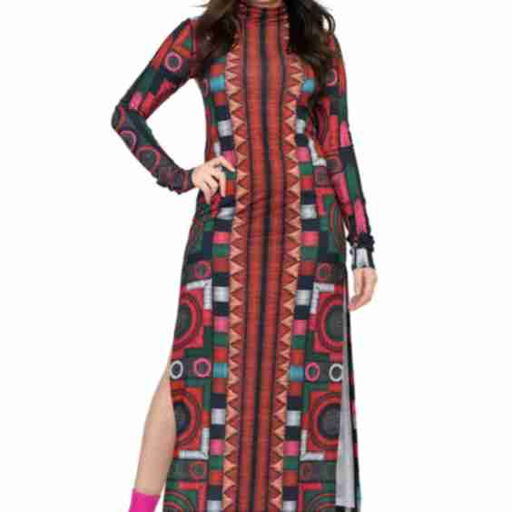 Kadas Mock Neck High Slit Fitted Extra Long SLV Dress